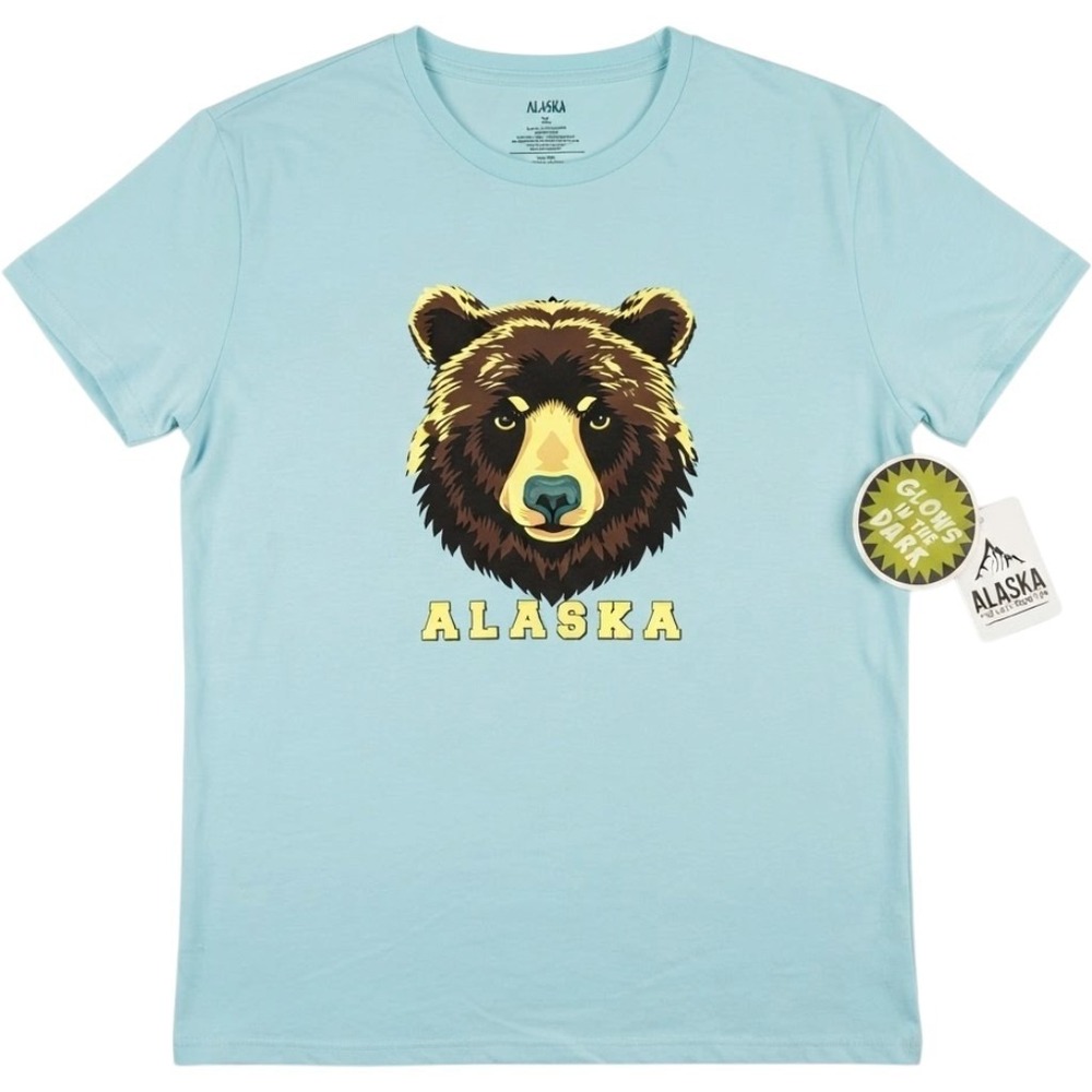 Alaska Bear Graphic T-Shirt XL Glow in the Dark Blue Souvenir Tee Unisex